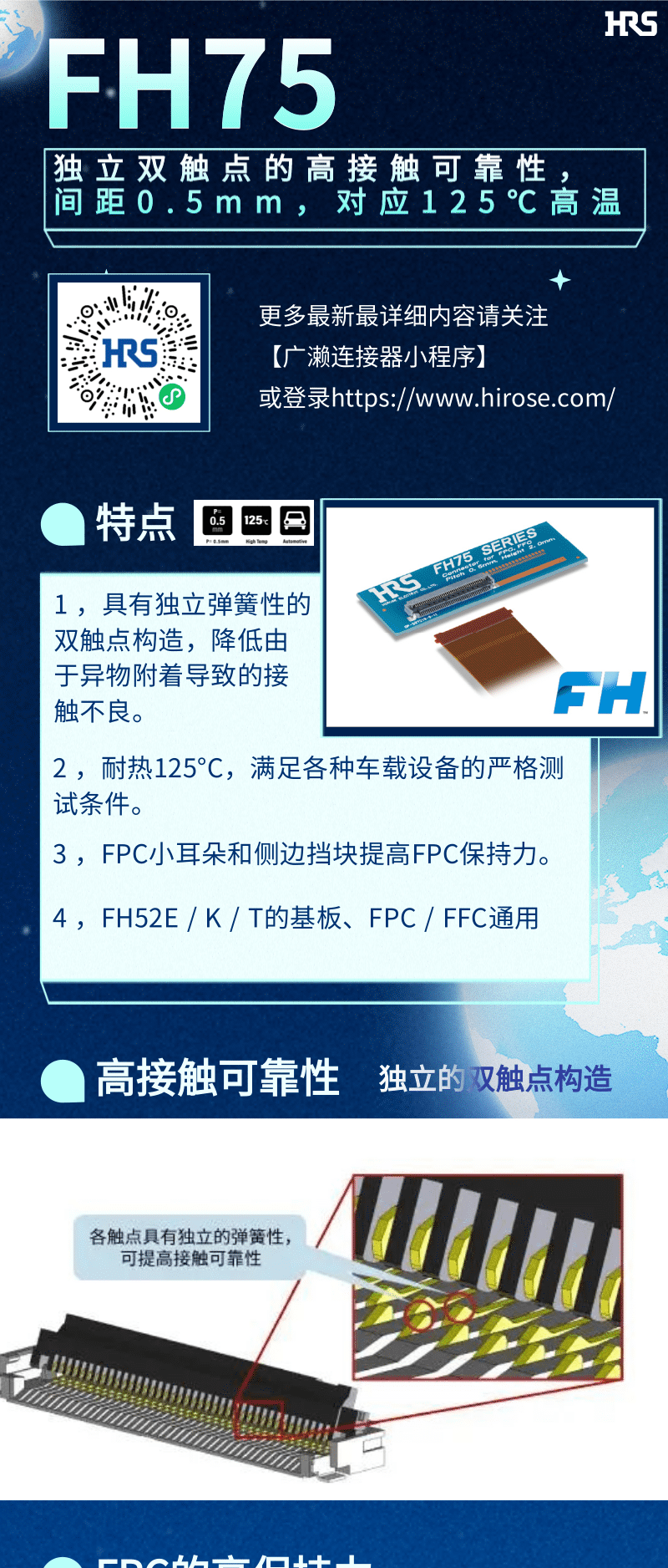 【產(chǎn)品推薦】車載用雙觸點(diǎn)、耐高溫125℃ FPC/FFC連接器-FH75