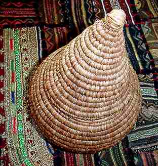 Coiled basket of pine needles and raffia, by Nancy Latham