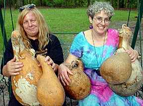 Lynn Hoyt and Pamela Zimmerman with their raw gourds from the 2002 show