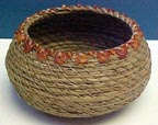 Shelly's first pine needle basket, as taught by Lisa McCament